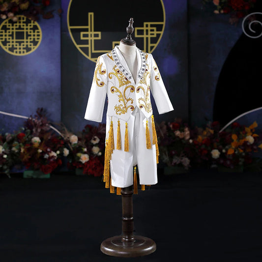 Lente zomermodellen Catwalk Palace Boys avondjurk kostuums Saoedi -Arabië Dubai Prince's Tuxedo Pageant -jurken voor kinderen