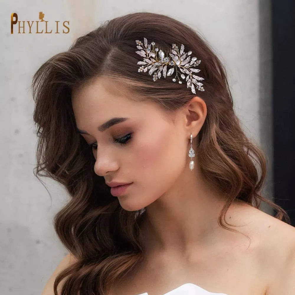 A83 liga folhas de pente de noiva dourado acessórios de cabelo de casamento pérola pérola Crystal shornones clipes de cabelo tiara tiara