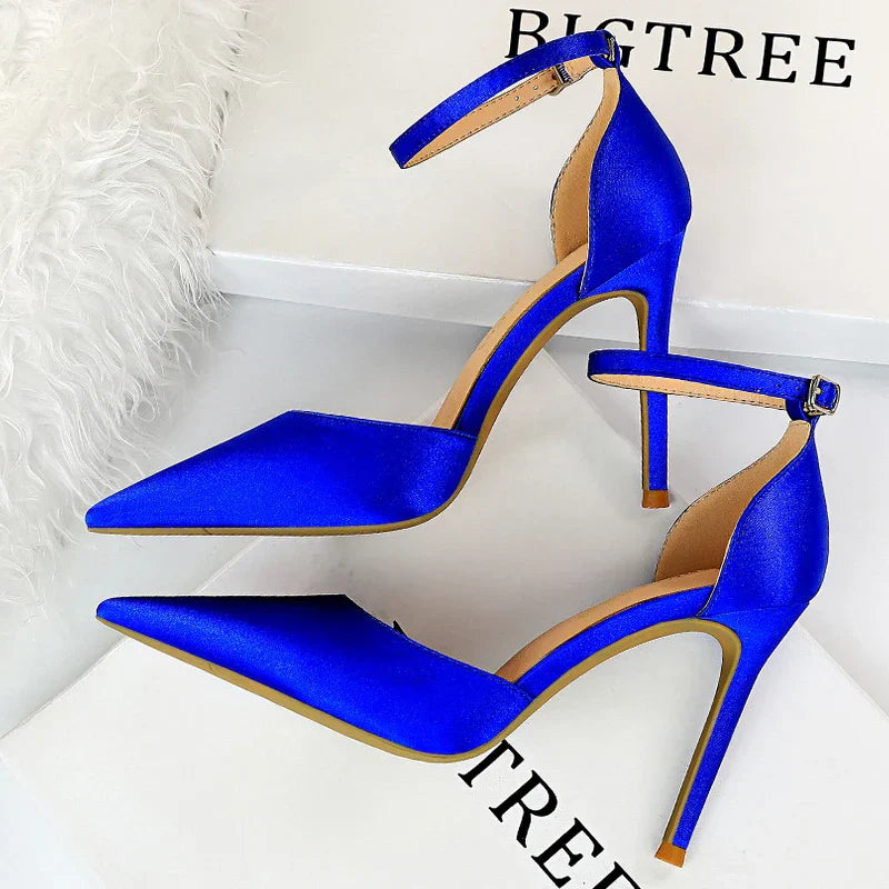 Women green blue silk stiletto high heels fashion office sexy pumps plus size 43 sandals – Pollyanna Events