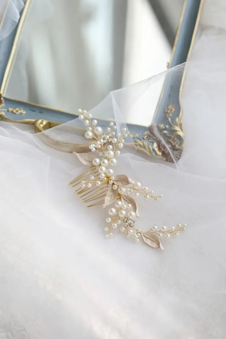 Bridal Hair Jewelry Pearl Crystal Hair Combs Pins Women Headpieces Flower Leaf Hairpins Party For Brides Wedding Accessories