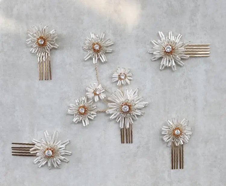 Flower Floral Headpieces Rhinestones Crystal Hair Clips Combs For Women Girl Brides Hairpins Wedding Accessories Bridal Jewelry