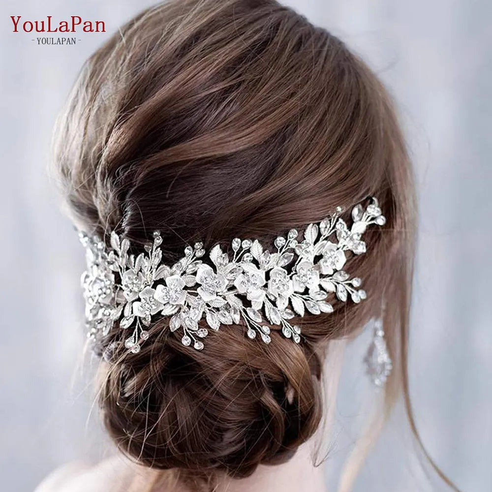 YouLapan HP349 Gioielli per la testa di matrimonio Rhinestone Bridal Bridal Accessori per capelli di fiori fatti a mano per donne e copricate