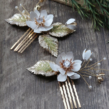 Wedding Accessories Vintage Hairpins Flower Leaf Head Pieces Headdress Crystal Hair Combs Pins For Brides Women Bridal  Jewelry