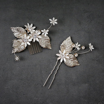 Wedding Accessories Rhinestones Hair Combs Pins Flower Leaf Hairpins Brides Bridesmaids Silver Color Head Piece Bridal Jewelry