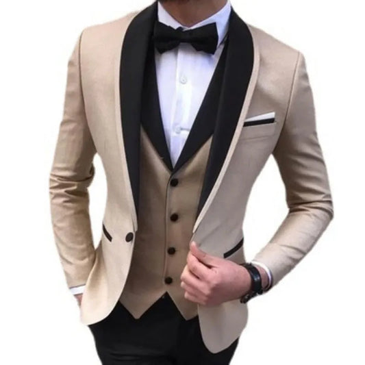 Novo vestido de noite vestido de 3pieces jaqueta+calça+colete terno de terno conjunto moda moda slim party festy casual masculino blazer luxuoso traje de homme