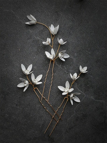 Rhinestones Crystal Hair Pin Clip White Flower Head Piece Women Brides Bridesmaids Hairpins Wedding Accessories Bridal Jewelry