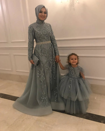 Customized Saudi Arabia Muslim Lace Beaded Evening Dresses kaftan Long Sleeves Formal Party Prom Gown Elegant Robe De Soiree