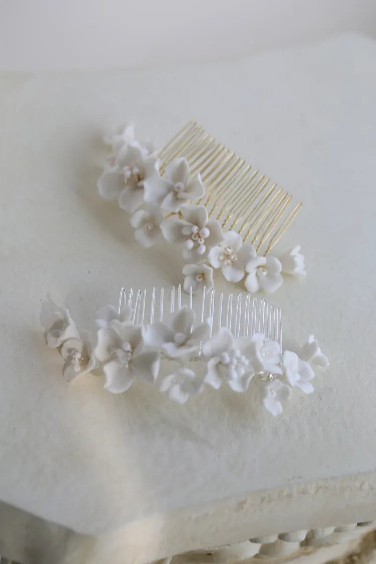 Bridal Jewelry Porcelain Flower Headband Head Pieces Gold Silver Color Vintage Hair Comb Hairpin Brides Wedding Accessories