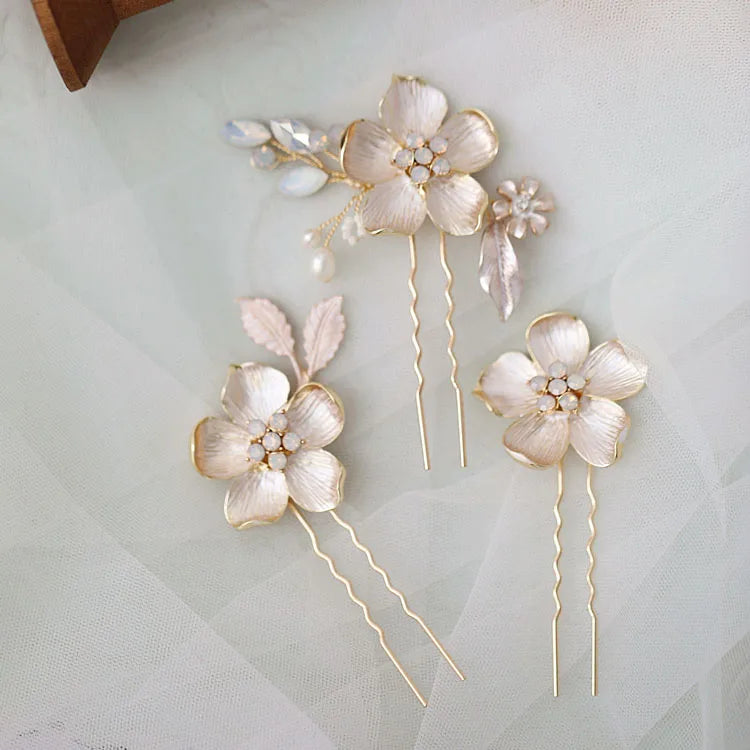 Flower Hair Pin Clip Vintage Head Pieces For Bride Bridesmaids Women Gold Color Hairpins Bridal Jewelry Wedding Accessories