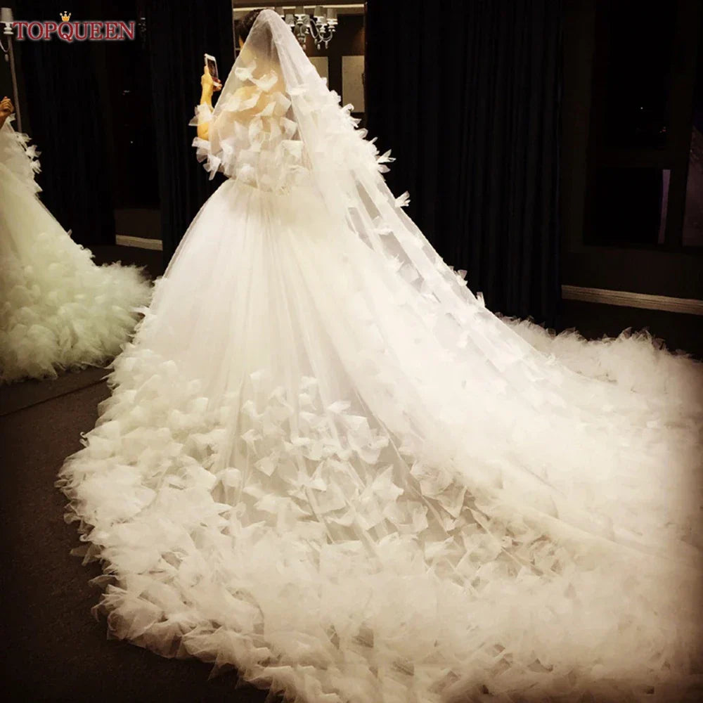 Wedding veil blusher soft tulle 2 tier cathedral length 5M flowers comb bridal veil – Pollyanna Events