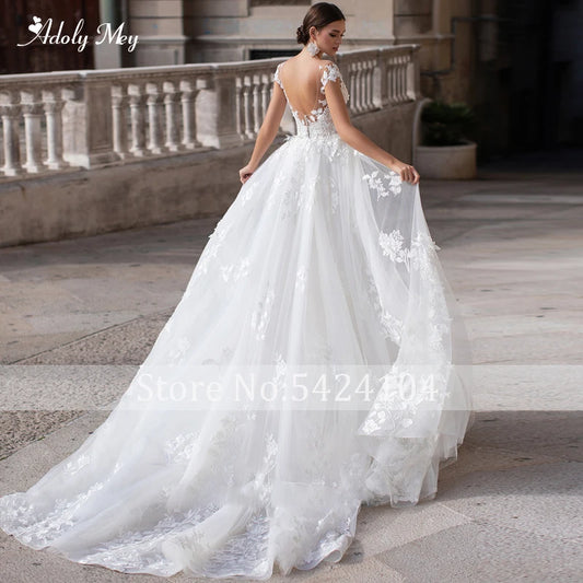 Romantic Scoop Neck Cap Sleeve Mermaid Wedding Dresses 2024 Gorgeous Appliques Detachable Train Princess Bridal Dress