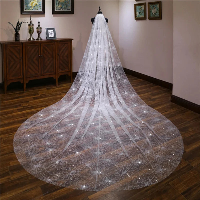 New Fashion Luxury Wedding Veils For Brides Bling Gold 3 Meters Sequins Crystal Big Bridal Veils Wedding Accessories starry sky White 300cm