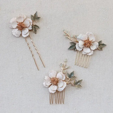 Gold Color Headpieces Flower Leaf Hair Combs Pins Clips Bridesmaids Brides Hairpins For Women Wedding Accessories Bridal Jewelry