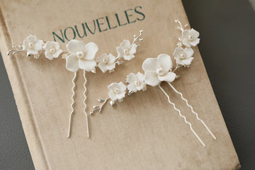 Bridal Jewelry Porcelain White Flower Hair Clips Pins Pearl Head Pieces For Brides Bridesmaids Party Hairpin Wedding Accessories