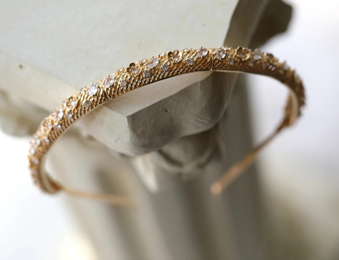 Vintage Gold Color Headpieces Crown Zirconia Headbands Hairbands For Bride Flower Tiaras Bridal Hair Jewelry Wedding Accessories