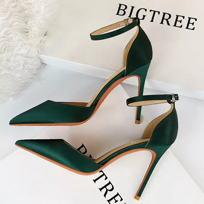 Women green blue silk stiletto high heels fashion office sexy pumps plus size 43 sandals – Pollyanna Events