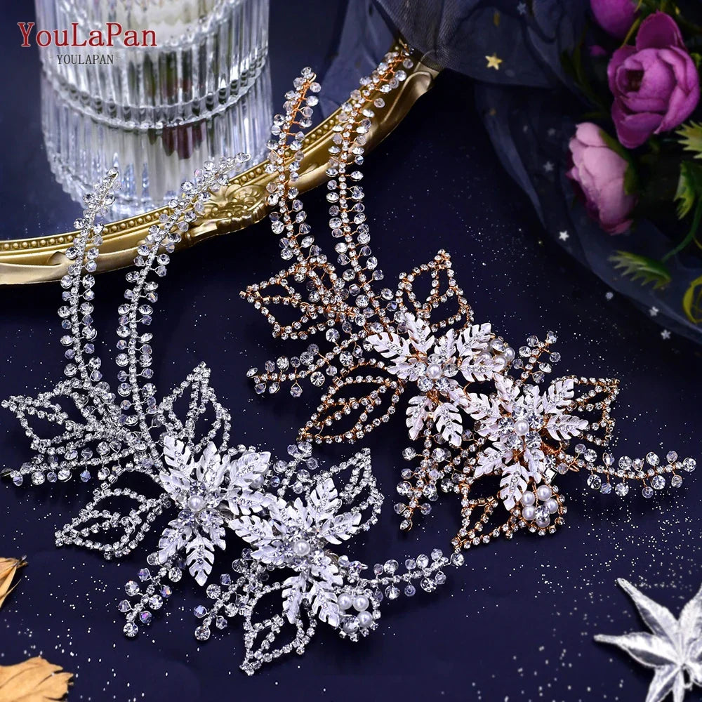 Bridal side clip wedding tiara rhinestone handmade hairpin alloy flower bride headdress headwear – Pollyanna Events