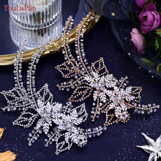 HP254 Bridal Side Clip Wedding Tiara Bridal Hairspins Handmade Rhinestone Women Headwar Alloy Flower Bruid Hoofdtooi