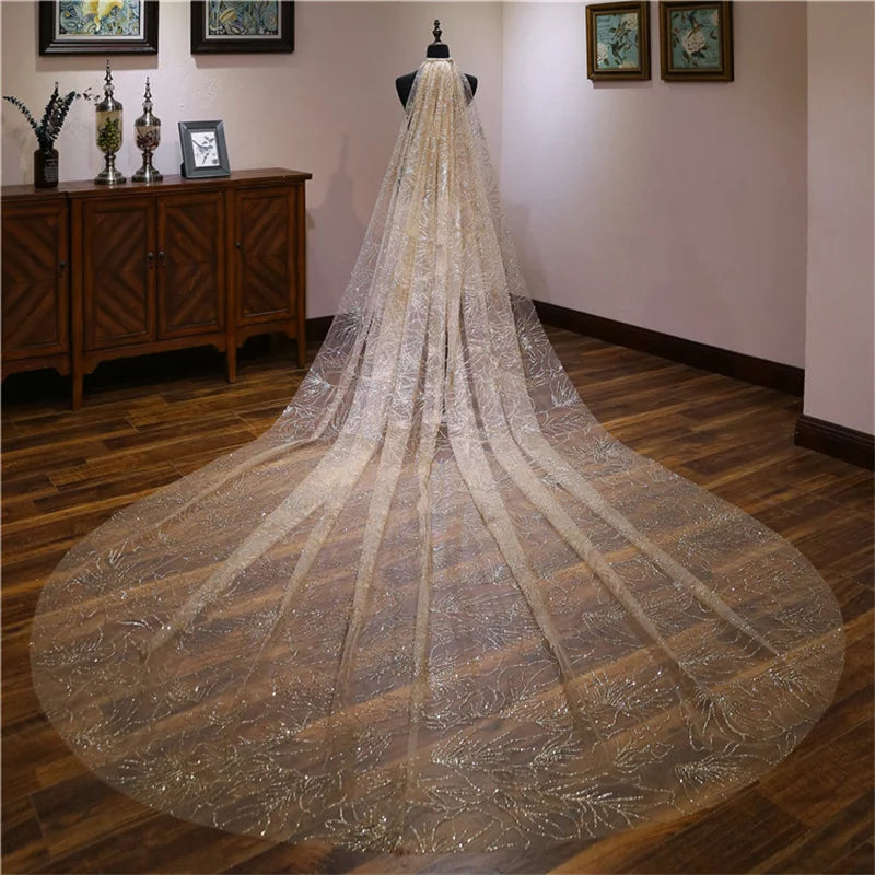 New Fashion Luxury Wedding Veils For Brides Bling Gold 3 Meters Sequins Crystal Big Bridal Veils Wedding Accessories Flower Gold 300cm