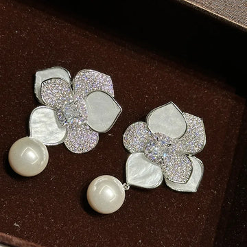 High Quality Pearl Zircon Bridal Earrings Flower CZ Zirconia Wedding Earring For Women Bride Accessories Birthday Gifts Jewelry