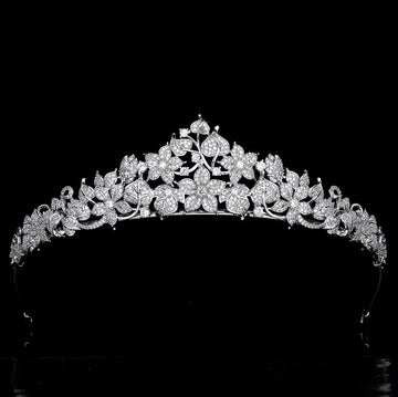Flower Leaf Zircon Tiaras and Crowns Zirconia Headband For Brides Women Party Headpieces Bridal Hair Jewelry Wedding Accessories