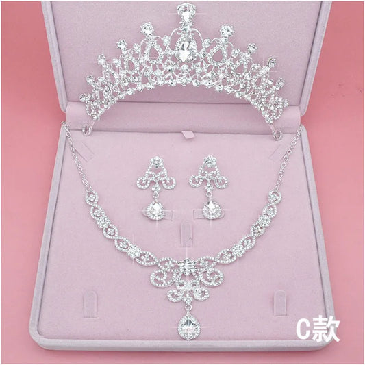 Itacazzo Bridal Sieraden Sets Crown ketting oorbellen vier pack zilveren kleur dames mode bruiloft tiaras (exclusief dozen)