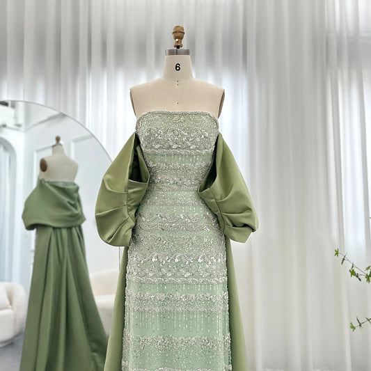 Sharon ha detto che lussuoso abito da sera verde Dubai Sage con Cape 2024 Arabo Blue Sky Lilla Elegant Women Wedding Party Gowns SS238