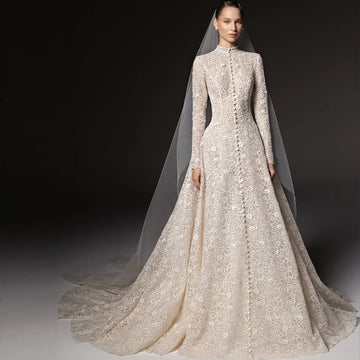 Classic A-Line O-Neck Customized Wedding Dress Exquisite Appliques Lace Vestido De Novia Modern Zipper Back Robe de mariée