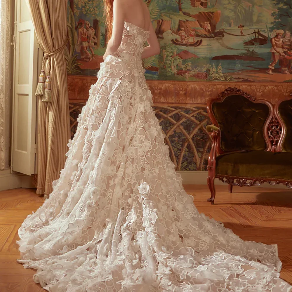 Customized Graceful Classic High Collar Appliquins Flowers Sleeveless A-Line Bride Wedding Dresses Bridal Gowns