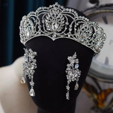 Crystal Tiaras and Crowns Rhinestones Diadem Set For Bride Women Prom Pageant Headband Bridal Hair Jewelry Wedding Accessories