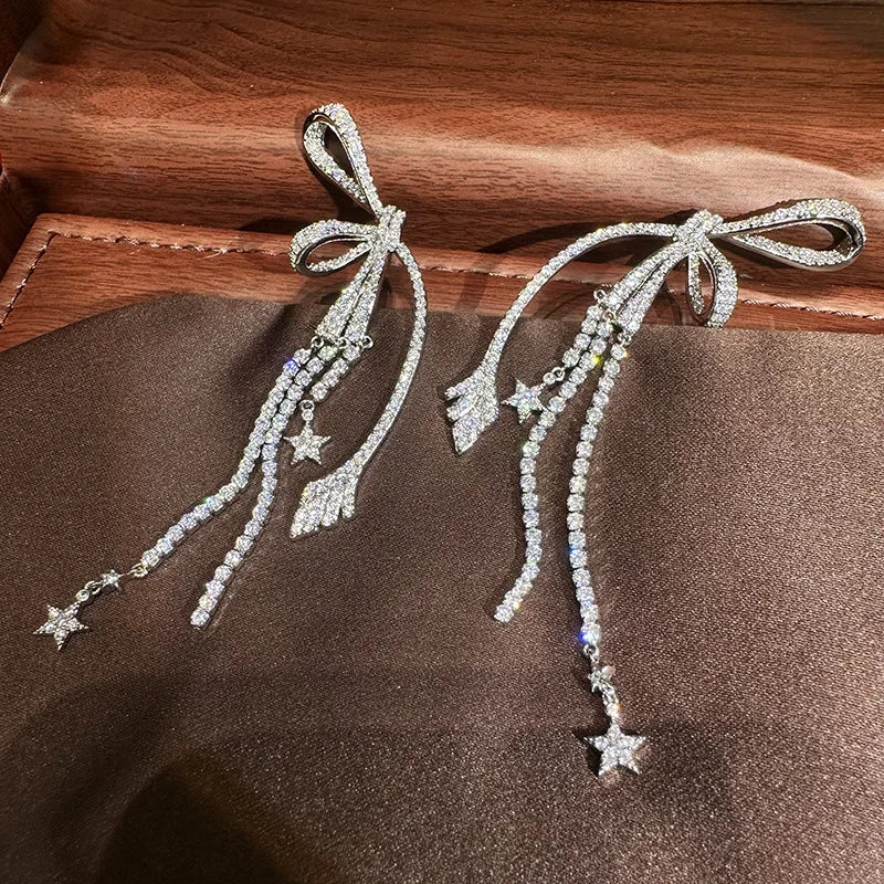 Star Long AAA Zircon Bridal Earrings CZ Cubic Zirconia Wedding Earring For Brides Accessories Women Birthday Gift Jewelry