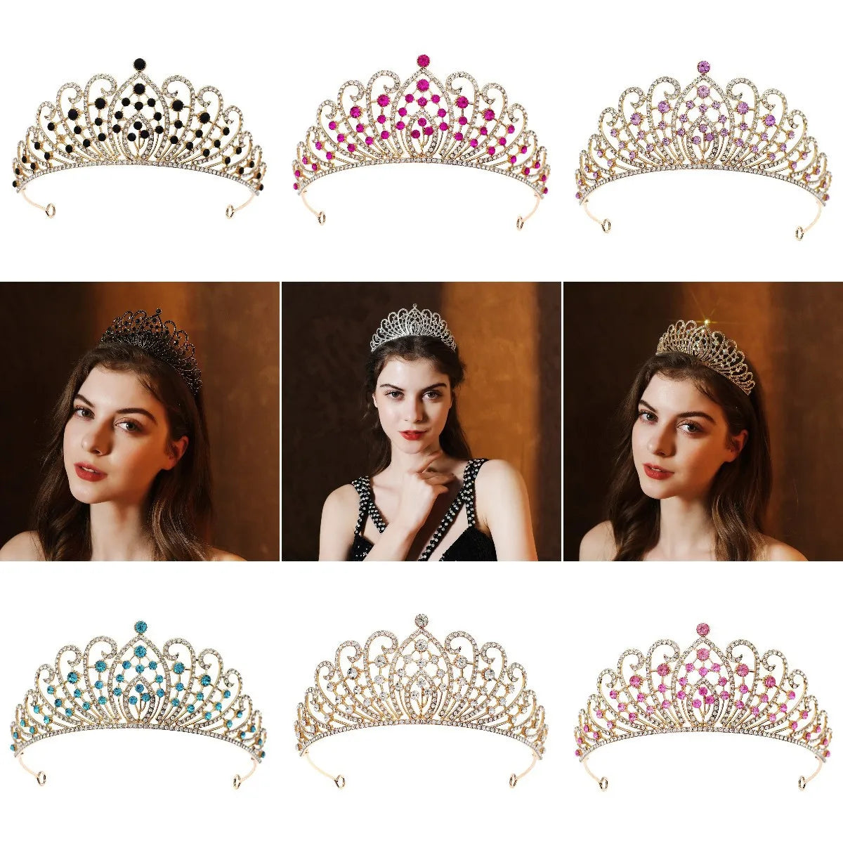 DIEZI Luxury Korean AB Crystal Tiara Crown Women Girls Party Wedding Princess Rhinestone Bridal Crown Hair Jewelry Accessories