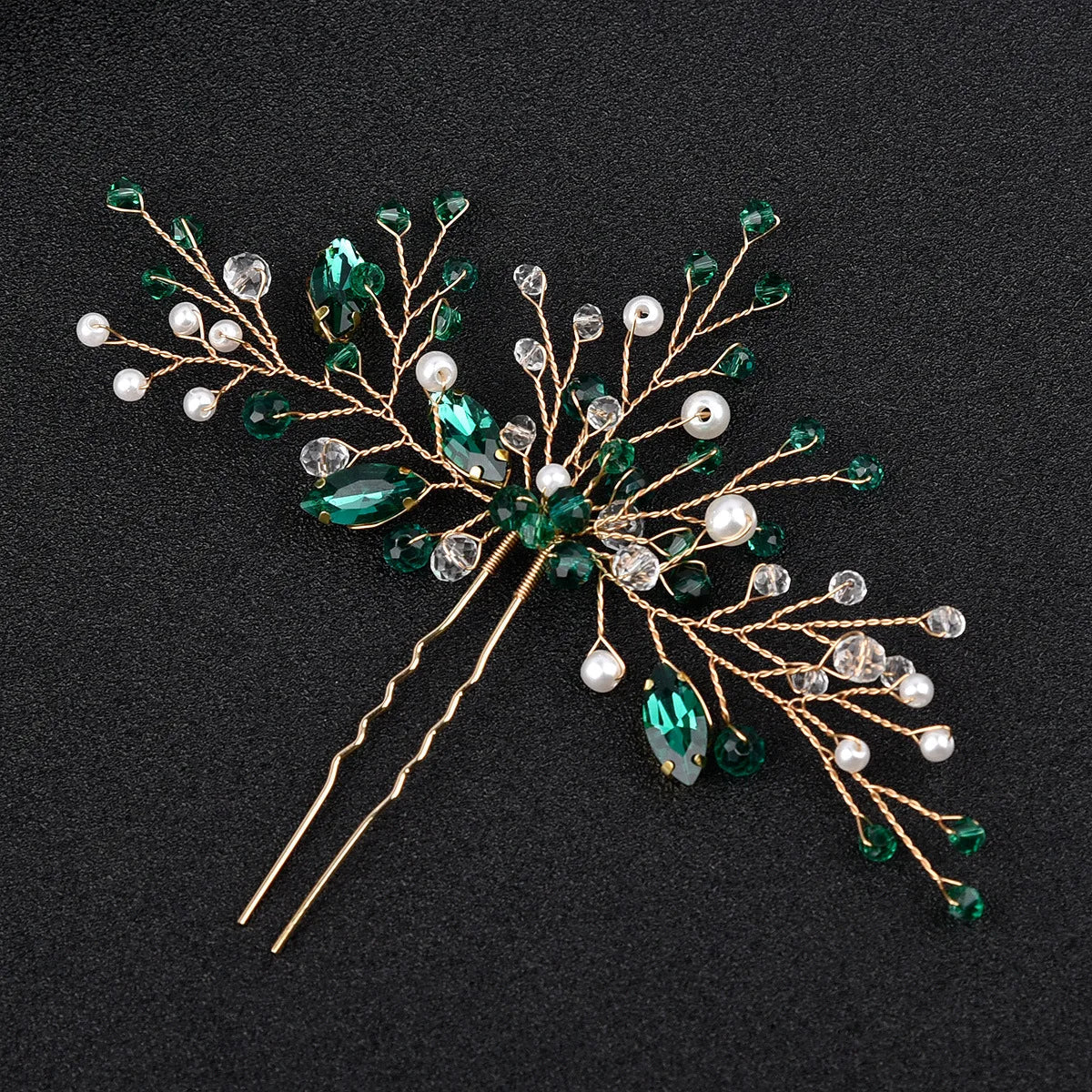 Floralbride Handmade Trendy Alloy Blue Opal Crystal Rhinestones Bridal Hair comb Wedding Headpieces Women Girls Hair Jewelry 1670 Green