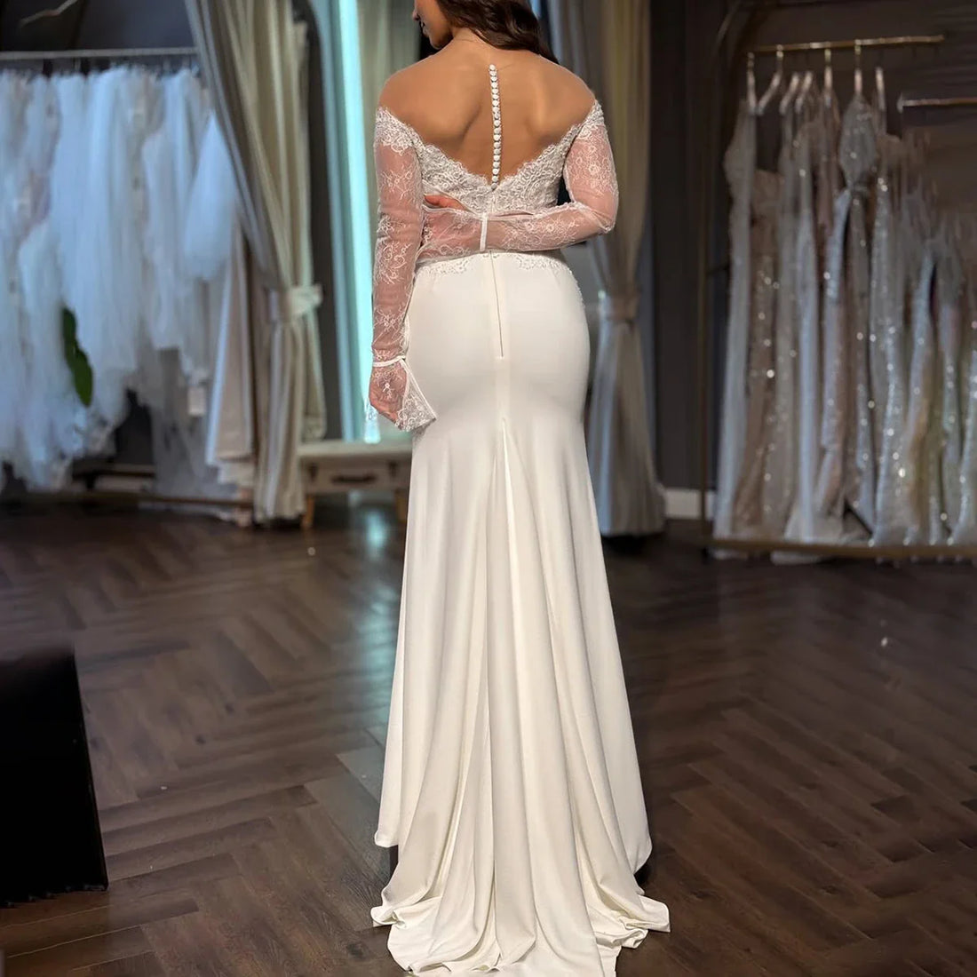Romantic Satin Long Sleeve Wedding Dresses With Train 2025 Mermaid V Neck Sheath Bridal Party Gown For Bride Vestidos Novia