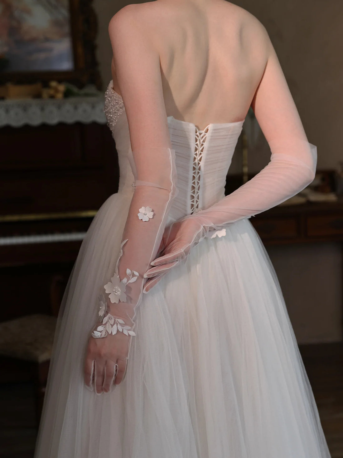 Short Bridal Gloves Flower Wedding Glove For Women Girl Party Evening Dress Jewelry Brides Accessories