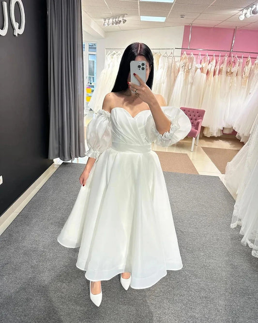 Vestido de boda corta Sweetheart Sieats desmontables mangas de hojaldre vestidos de novia de la novia de las mujeres elegantes personalizar a las medidas 2024