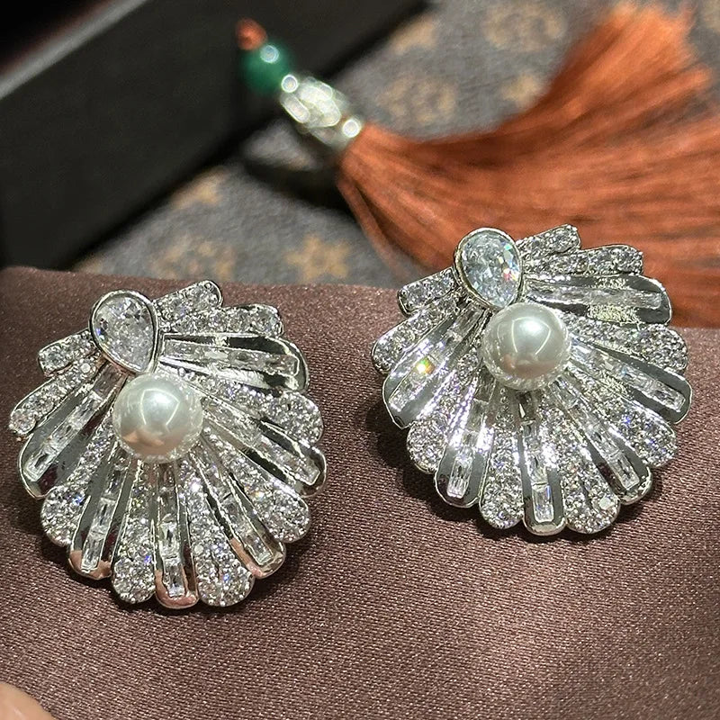 Pearl AAA Zircon Bridal Earrings CZ Cubic Zirconia Wedding Earring For Brides Accessories Women Party Dinner Dress Jewelry
