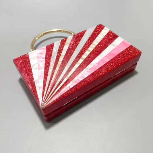 Stripe Acrilic Sorta da festa della frizione per donne borsetta di design di lusso e borse 2024 Nuova catena di matrimoni Spalla Crossbody
