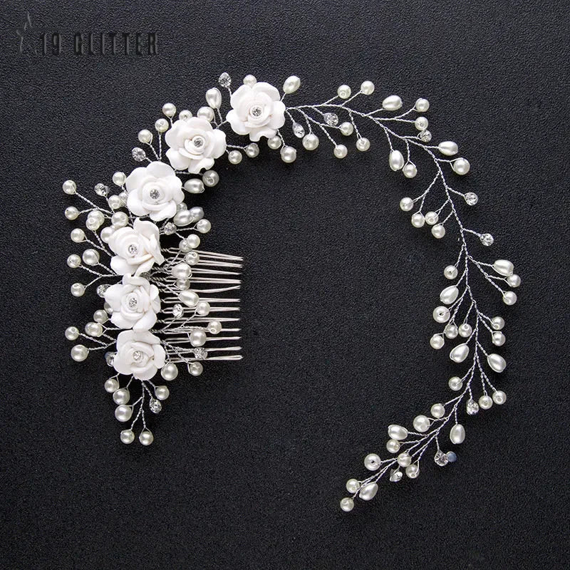 Bridal Weddal Crystal Bride Hair Accessoires Perle Fleur Bande Bandeau à la main Perles de bande de coiffure Décoration Pobre de cheveux pour femmes