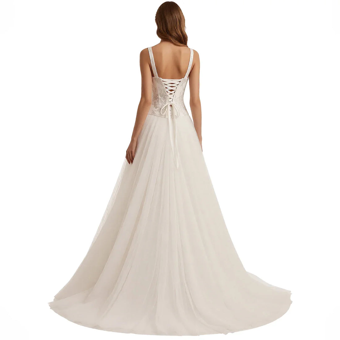 Elegant Tulle Lace Appliques Wedding Dress For Bride Square Collar Puffy Ball Gown For Women Long Bridal Gown Vestidos Novia