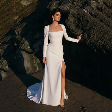 Civil 2025 Crepe Mermaid Wedding Dresses High Slit Formal Wedding Party Dress Long Sleeves Mermaid Bridal Gowns Customized