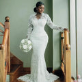 Plus size mermaid bridal gown African illusion detachable train beaded crystals long sleeves – Pollyanna Events