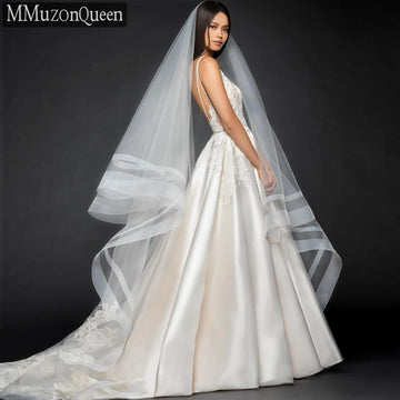 MMQ M41 Two Layers Church Bridal Veil With Face Cover Wedding Veil With Ribbon Edge Wedding Accessories For Grilfriend