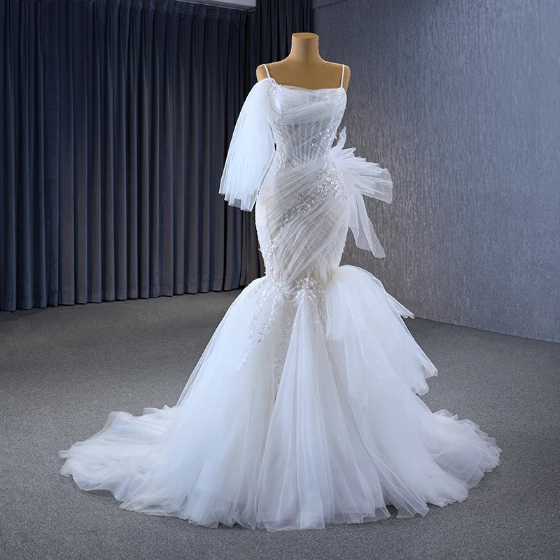 Чудова весільна сукня принцеси Органза Русалка спагетті ремінці Весільні сукні 2024 RSM67542 Criss-Cross Vestido Noiva