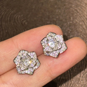 Luxury Rose Flower AAA Zircon Bridal Earrings Cubic Zirconia Wedding Earring For Bride Women Accessories Jewelry Party Dress