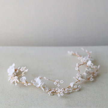 Porcelain Flower Headband Hairband Gold Color Headpiece For Brides Women Girl Headdress Bridal Jewelry Wedding Hair Accessories