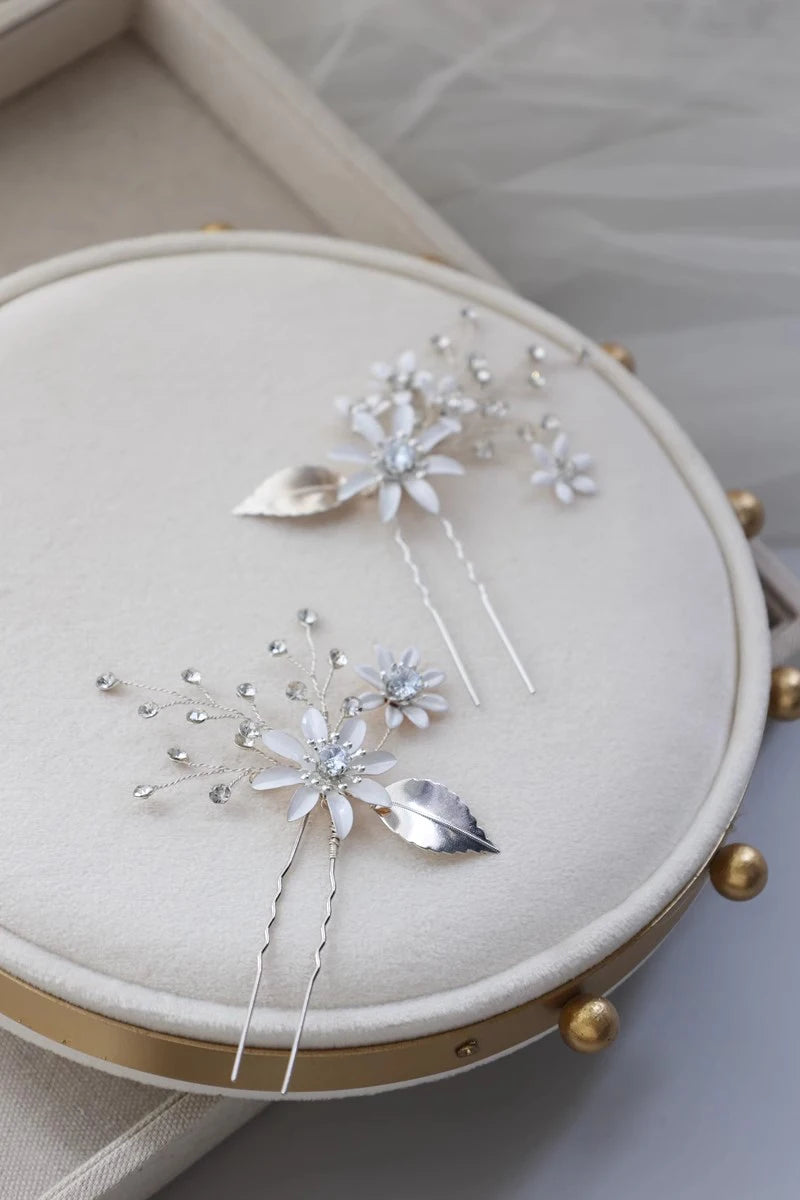Crystal Rhinestones Hair Clip Pin Silver Color Hairpin Brides Women Girl Flower Head Piece Wedding Accessories Bridal Jewelry