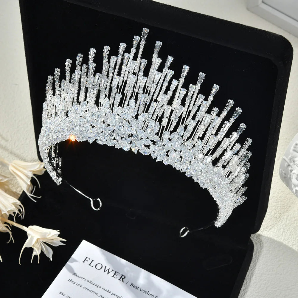 Big Large Zirconia Tiara Crown Birthday Gift Diadem Brides Party Dinner Dress Headband Wedding Accessories Bridal Hair Jewelry