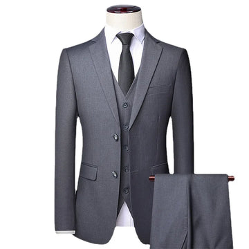 Yüksek kaliteli (blazer + yelek + pantolon) erkekler basit iş zarif moda iş görüşmesi beyefendi takım elbise ince 3 parçalı takım elbise
