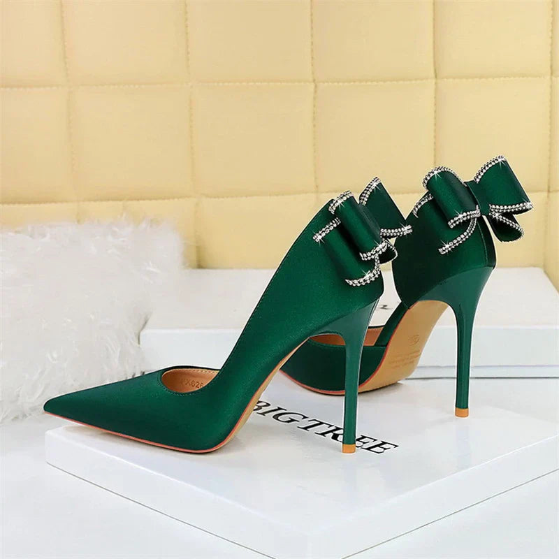 Shallow mouth pointed side rhinestone butterfly-knot women single sexy fashion party pumps wedding elegant heels – Pollyanna Events